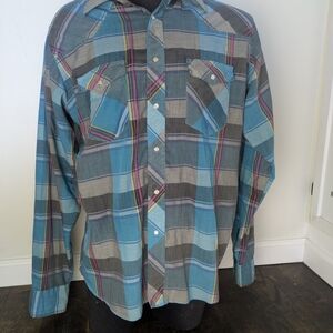 Vintage Wrangler Pearl Snap Long Sleeve Teal and Pink Plaid